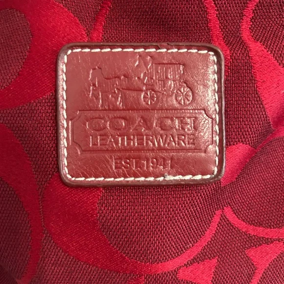 Coach Red Signature Tote with Buckle-Trim Handles - Picture 7 of 10